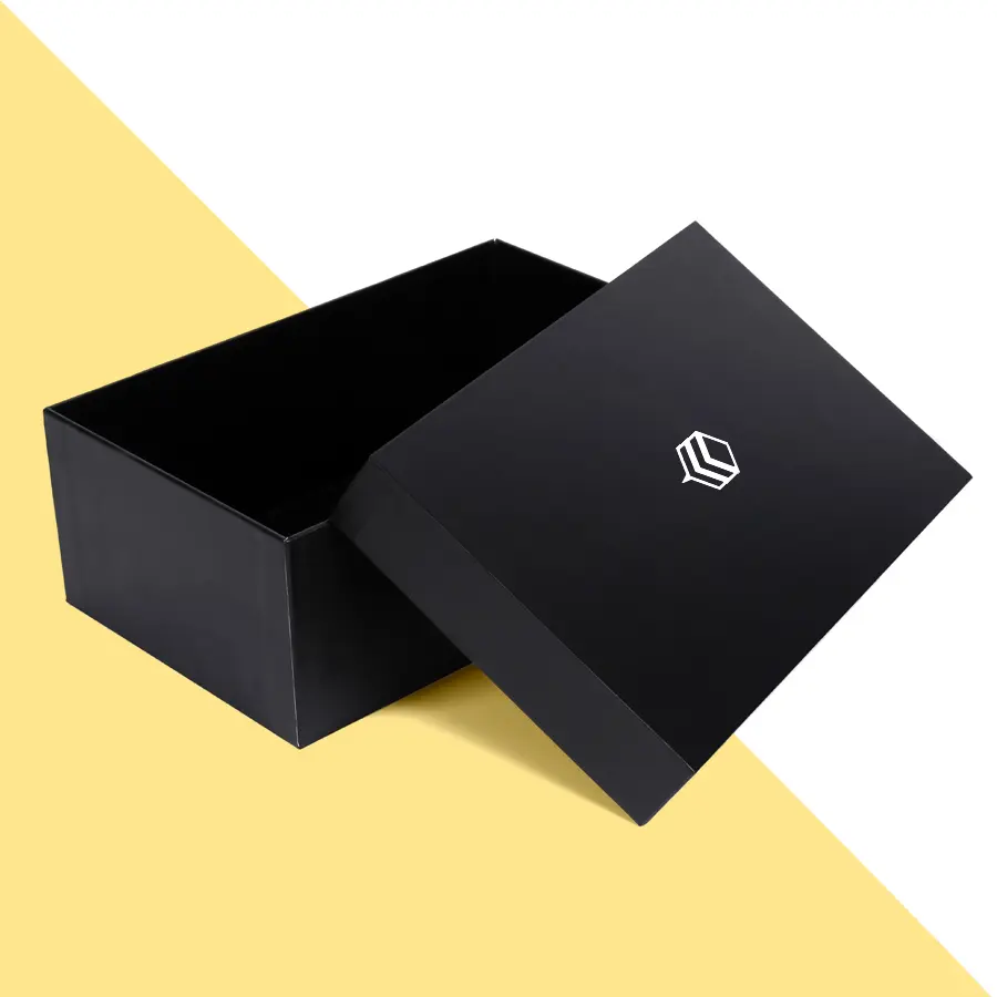 black cardboard shoe boxes