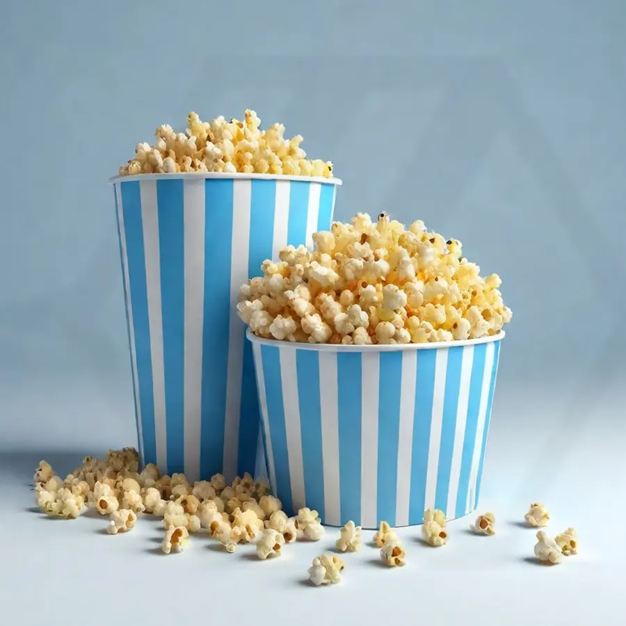 blue and white popcorn boxes