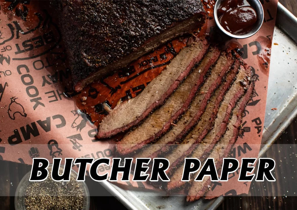 Sliced smoked brisket on butcher paper