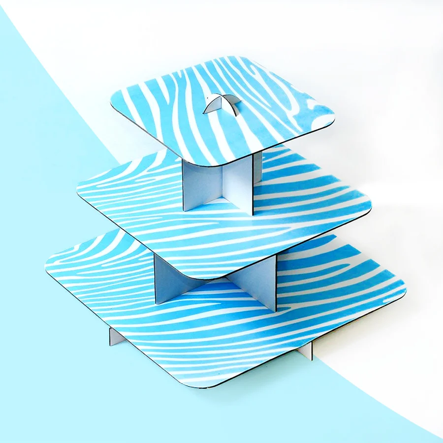 blue cardboard cupcake stand